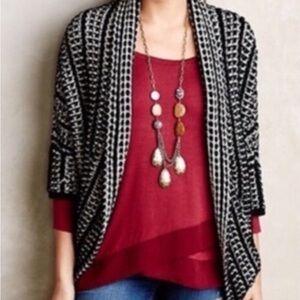 NWOT Anthropologie Moth Maija Cocoon Sweater Open Front Chunky Black White